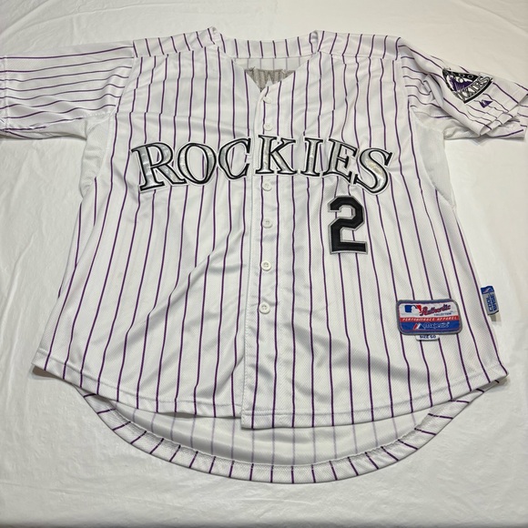 Majestic Cool Base Troy Tulowitzki #2 Colorado Rockies Pinstripe Jersey Mens 50